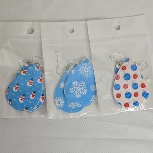 Faux‎ Leather Holiday Cut Out Earrings, 3 Pairs, New